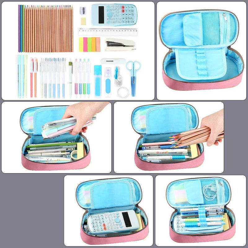 Homecube Pencil Case, Homecube Big Capacity Pen Bag Makeup Pouch Durable Students Stationery With Double Zipper, Pink - Image 4